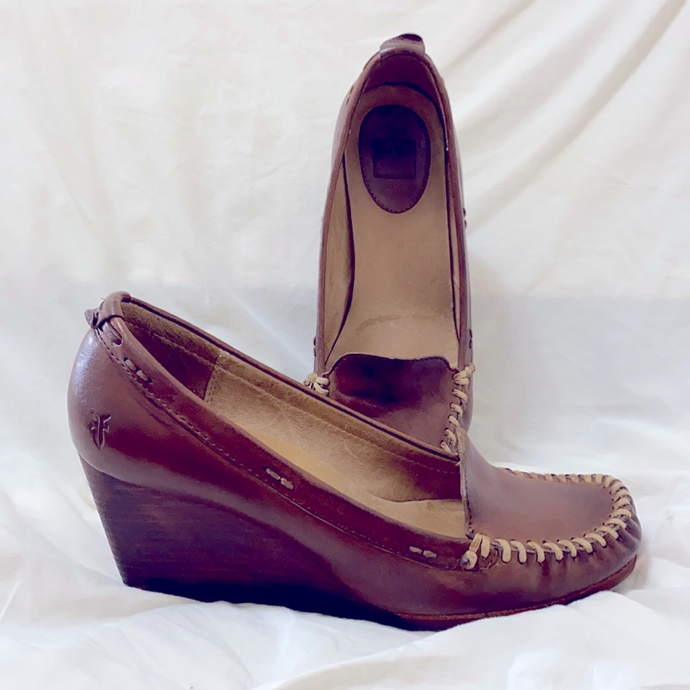 Frye Brown Leather Wedges Shoes 11 like ne…
